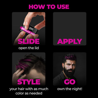 Beardo Dye Hard Temporary Hair Color - Metalic Pink, 25g | Temporary 1-Day 1-Wash | DIY Instant Hair Color Makeup for Men | No Bleach | No Ammonia | No Damage